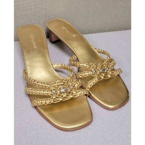 BRIGHTON Karen Gold Woven Leather Sandals Sz 8M Made in Brazil Bench Made - Picture 1 of 9